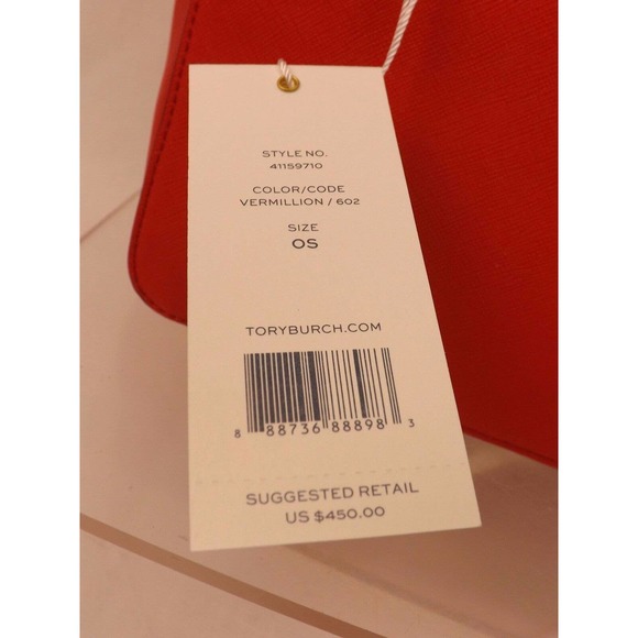 NWT TORY BURCH ROBINSON MINI SAFFIANO VERMILLION RED LEATHER ZIP CROSSBODY BAG - Picture 10 of 11